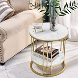 COMFEYA Round Marble Accent Table End 2 Tiers Storage Table - Gold_0
