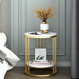 COMFEYA Round Marble Accent Table End 2 Tiers Storage Table - Gold_1
