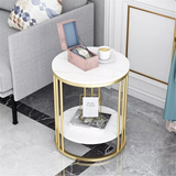 COMFEYA Round Marble Accent Table End 2 Tiers Storage Table - Gold_2