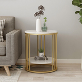 COMFEYA Round Marble Accent Table End 2 Tiers Storage Table - Gold_3