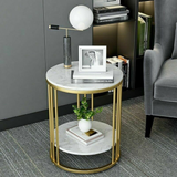 COMFEYA Round Marble Accent Table End 2 Tiers Storage Table - Gold_4