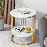 COMFEYA Round Marble Accent Table End 2 Tiers Storage Table - Gold_5