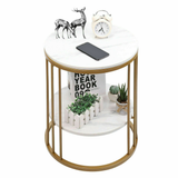 COMFEYA Round Marble Accent Table End 2 Tiers Storage Table - Gold_7