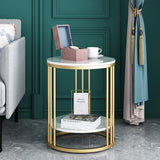 COMFEYA Round Marble Accent Table End 2 Tiers Storage Table - Gold_6