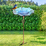 GREENYHAVEN 30'' Height Flower Glass Bird Bath Garden Outdoor Bird Feeder with Metal Stake_0