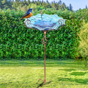 GREENYHAVEN 30'' Height Flower Glass Bird Bath Garden Outdoor Bird Feeder with Metal Stake_0