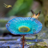GREENYHAVEN 30'' Height Flower Glass Bird Bath Garden Outdoor Bird Feeder with Metal Stake_3