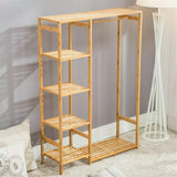 STORFEX Bamboo Wood Clothing Garment Rack with Shelves_4