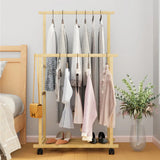 STORFEX Double-Rail Bamboo Clothes Rack High Low Hanging Rod Organizer_1