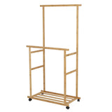 STORFEX Double-Rail Bamboo Clothes Rack High Low Hanging Rod Organizer_5