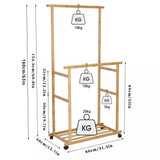 STORFEX Double-Rail Bamboo Clothes Rack High Low Hanging Rod Organizer_6