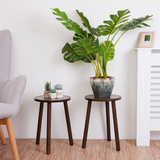 2PCS Small Side Table Round Wood Plant Stand Flower Pots_1