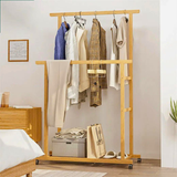 COMFEYA Free Standing Bamboo Double Hanging Clothes Organizer on Wheels_0