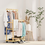 COMFEYA Free Standing Bamboo Double Hanging Clothes Organizer on Wheels_3