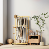 COMFEYA Free Standing Bamboo Double Hanging Clothes Organizer on Wheels_4