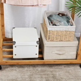 COMFEYA Free Standing Bamboo Double Hanging Clothes Organizer on Wheels_8