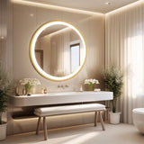 COMFEYA 24 Inch Gold Frame Round Bathroom Mirror with Lights_3