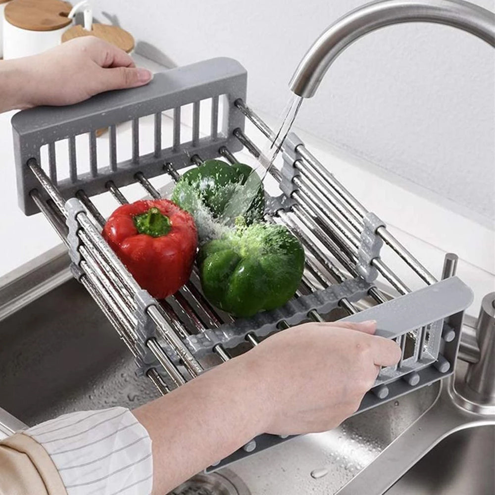 Over the Sink Stainless Steel Dish Drying Rack Kitchen Organizer_10
