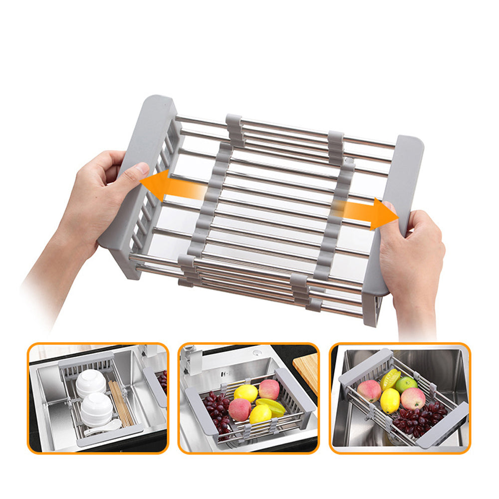 Over the Sink Stainless Steel Dish Drying Rack Kitchen Organizer_3