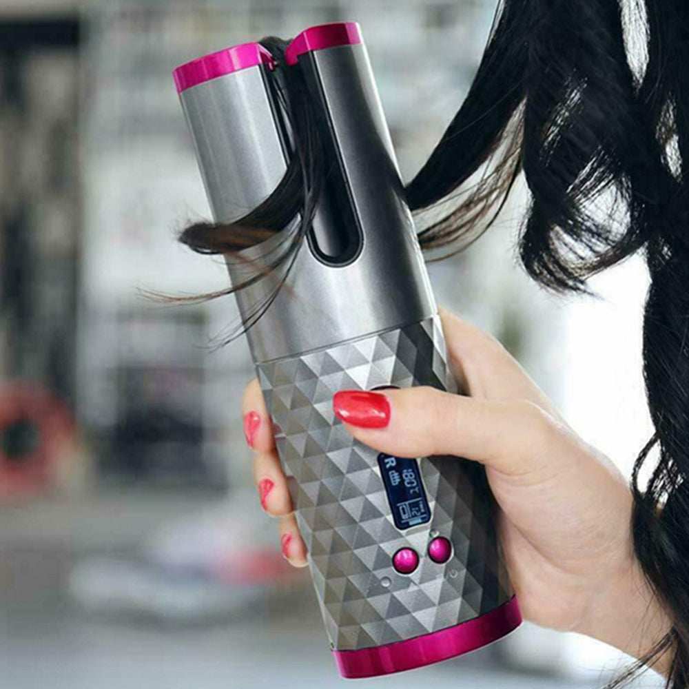 LCD Auto Cordless Ceramic Rotating Hair Curler Wireless Waver-USB Rechargeable_1