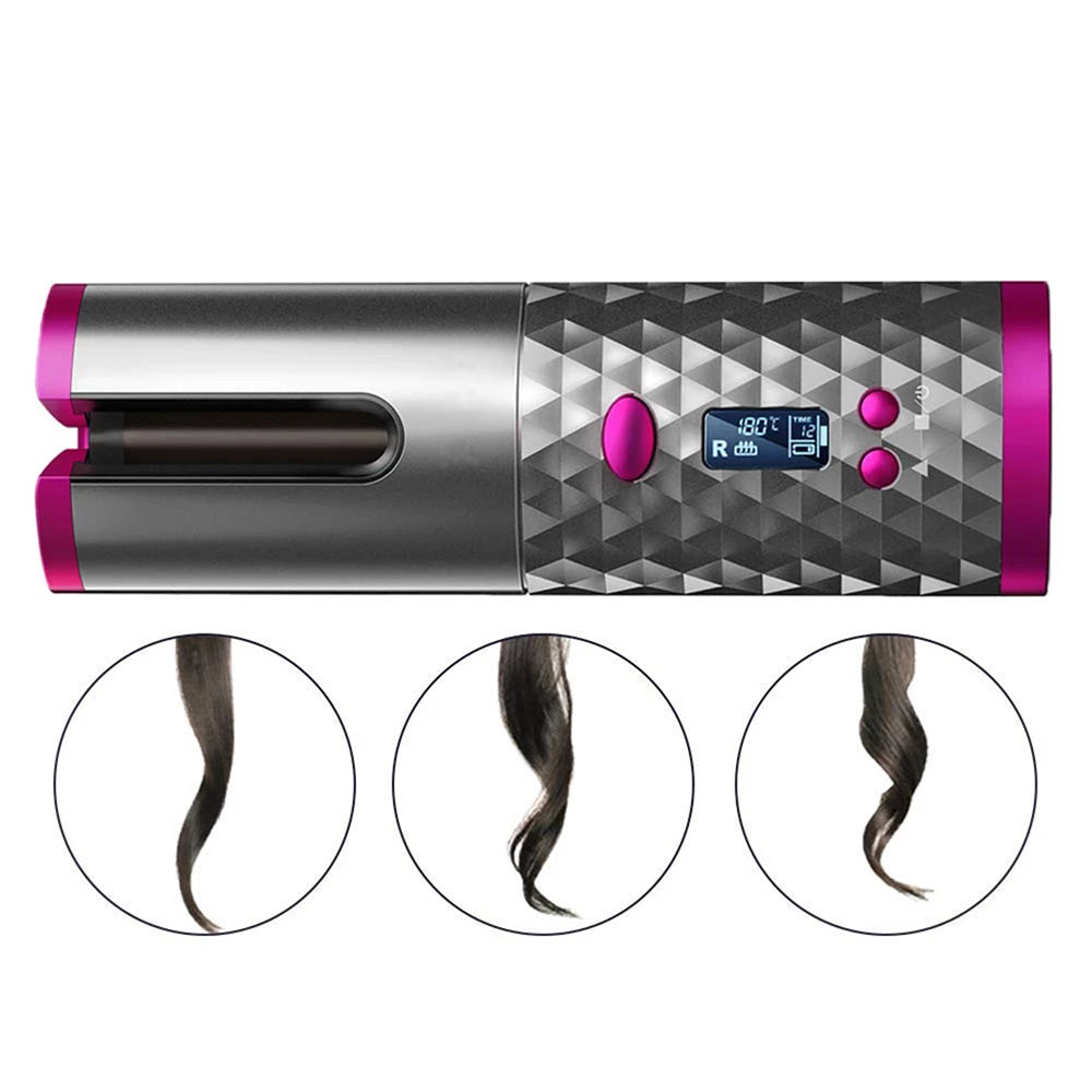 LCD Auto Cordless Ceramic Rotating Hair Curler Wireless Waver-USB Rechargeable_5