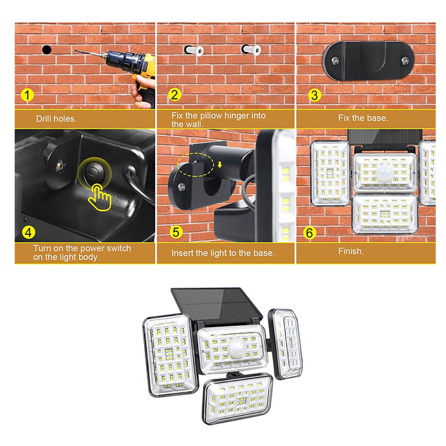 4 Head Solar Powered Motion Sensor Outdoor Flood Lamp_9