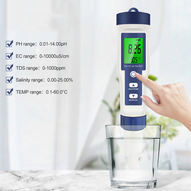 5 in 1 High Accuracy Digital pH Tester for Water Battery Powered_4