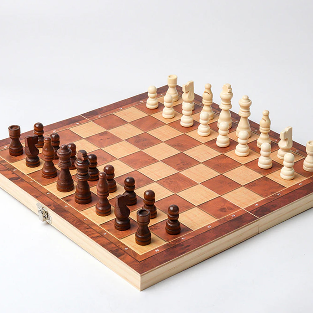3-in-1 Large Folding Wooden Chessboard Checkers Gaming Set_12