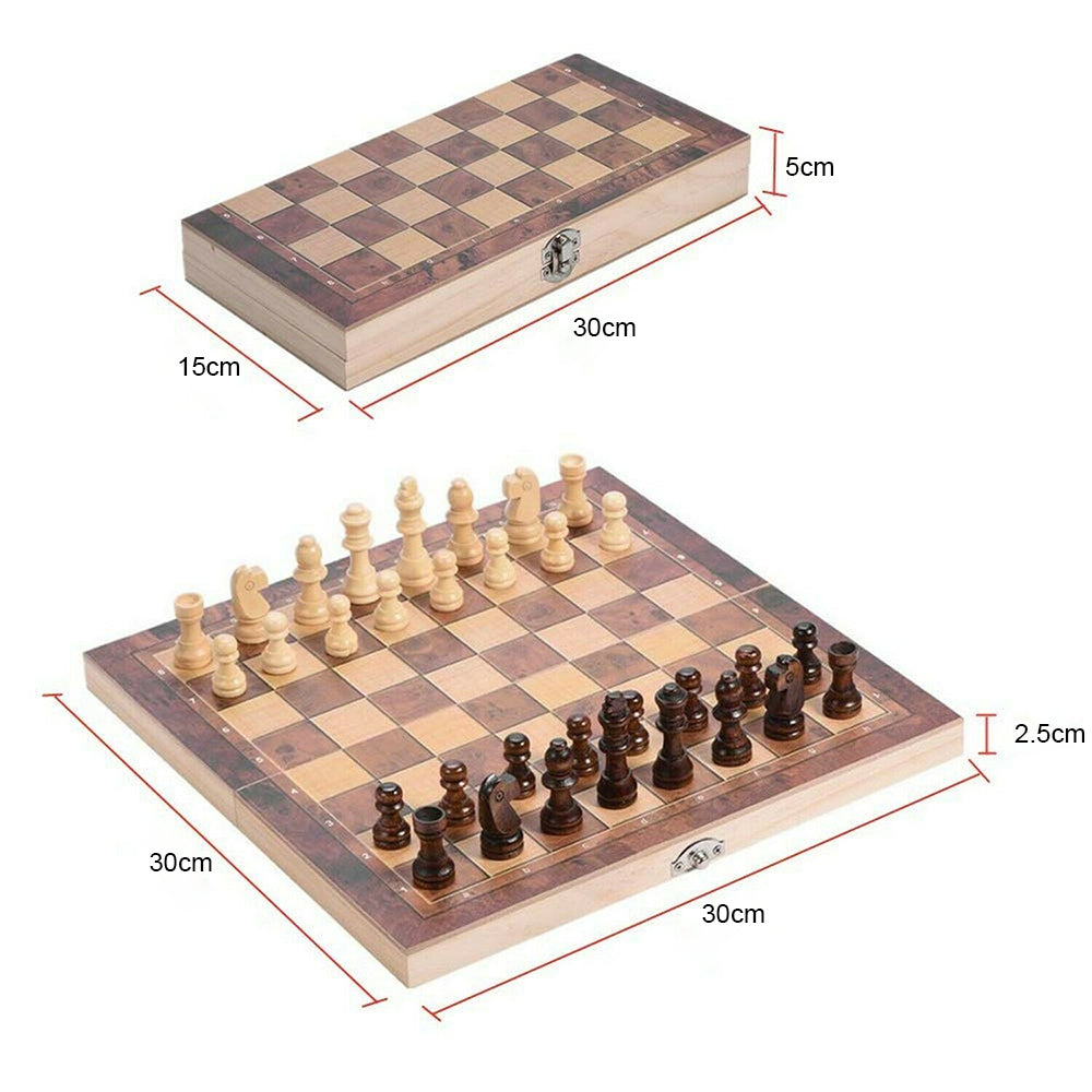 3-in-1 Large Folding Wooden Chessboard Checkers Gaming Set_3