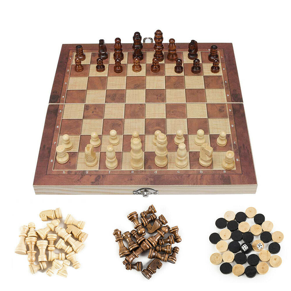 3-in-1 Large Folding Wooden Chessboard Checkers Gaming Set_6