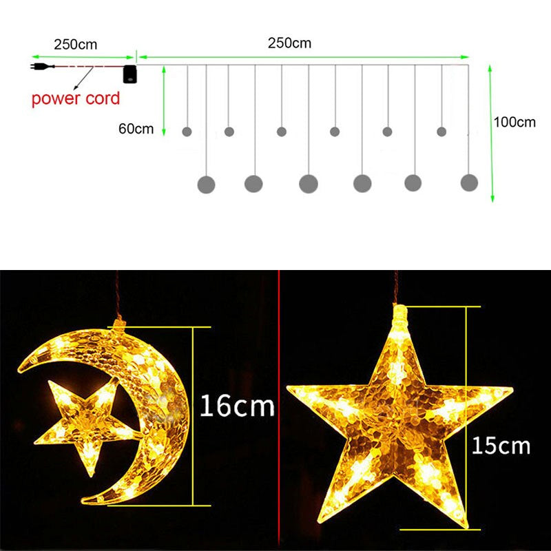 3.5m LED Curtain String Light Star & Moon Home Decorative Fairy Lamp_12