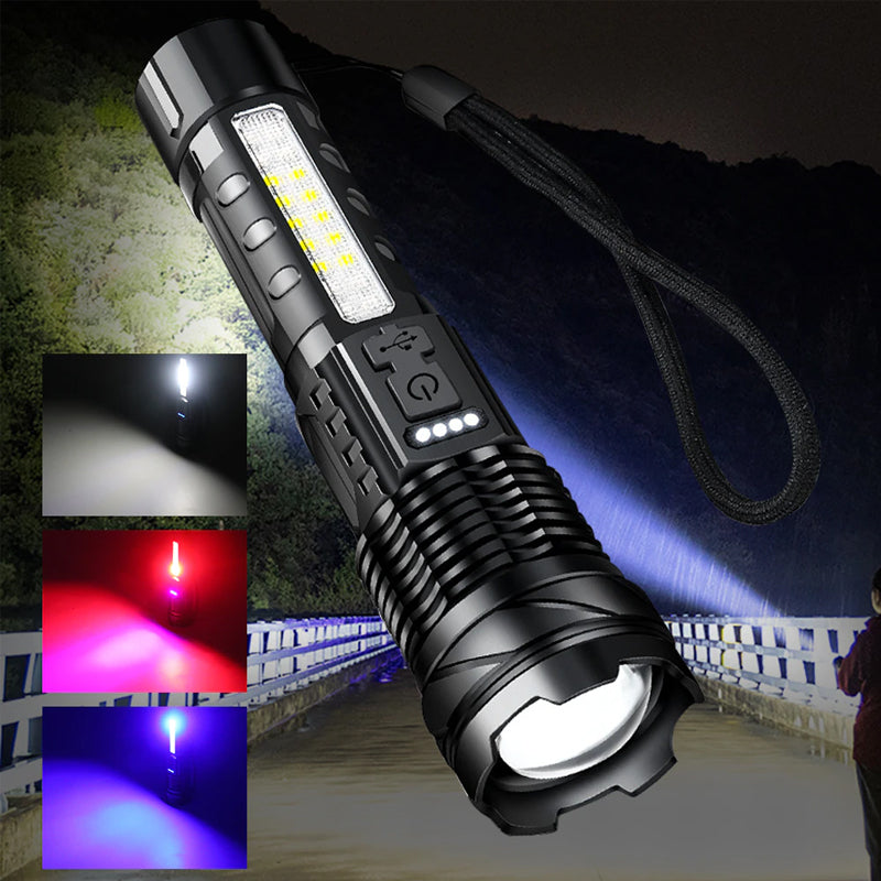 30W 14LED Tactical Flashlight White Laser Torch Lamp USB Charging_8