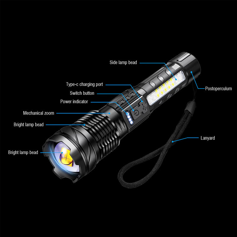 30W 14LED Tactical Flashlight White Laser Torch Lamp USB Charging_9