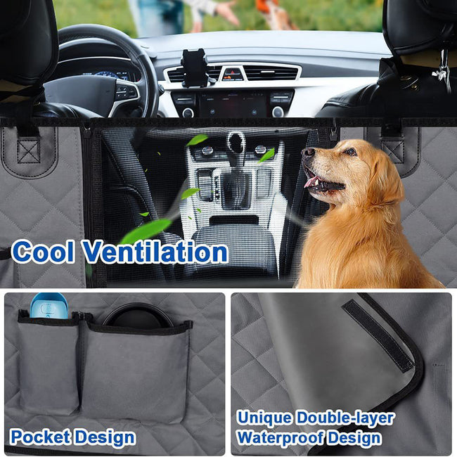 PETSWOL Waterproof Rear Seat Dog Cushion with Mesh Window for Car_7