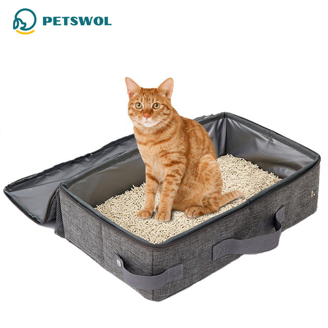 PETSWOL Foldable Cat Litter Box with Shovel - Portable and Convenient_0