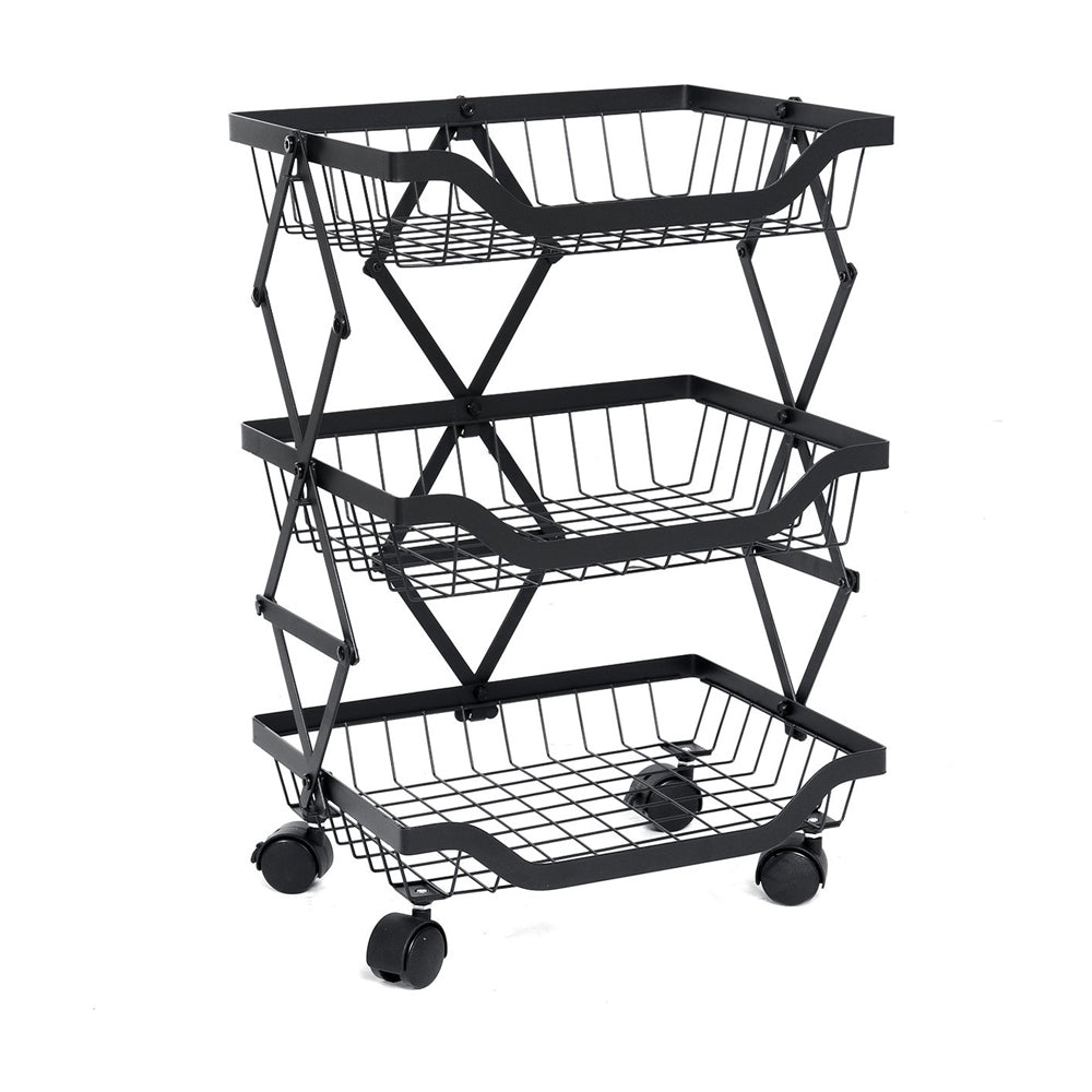 STORFEX 3 Tier Foldable Kitchen Pantry Storage Organizer Cart Baskets Rack_2