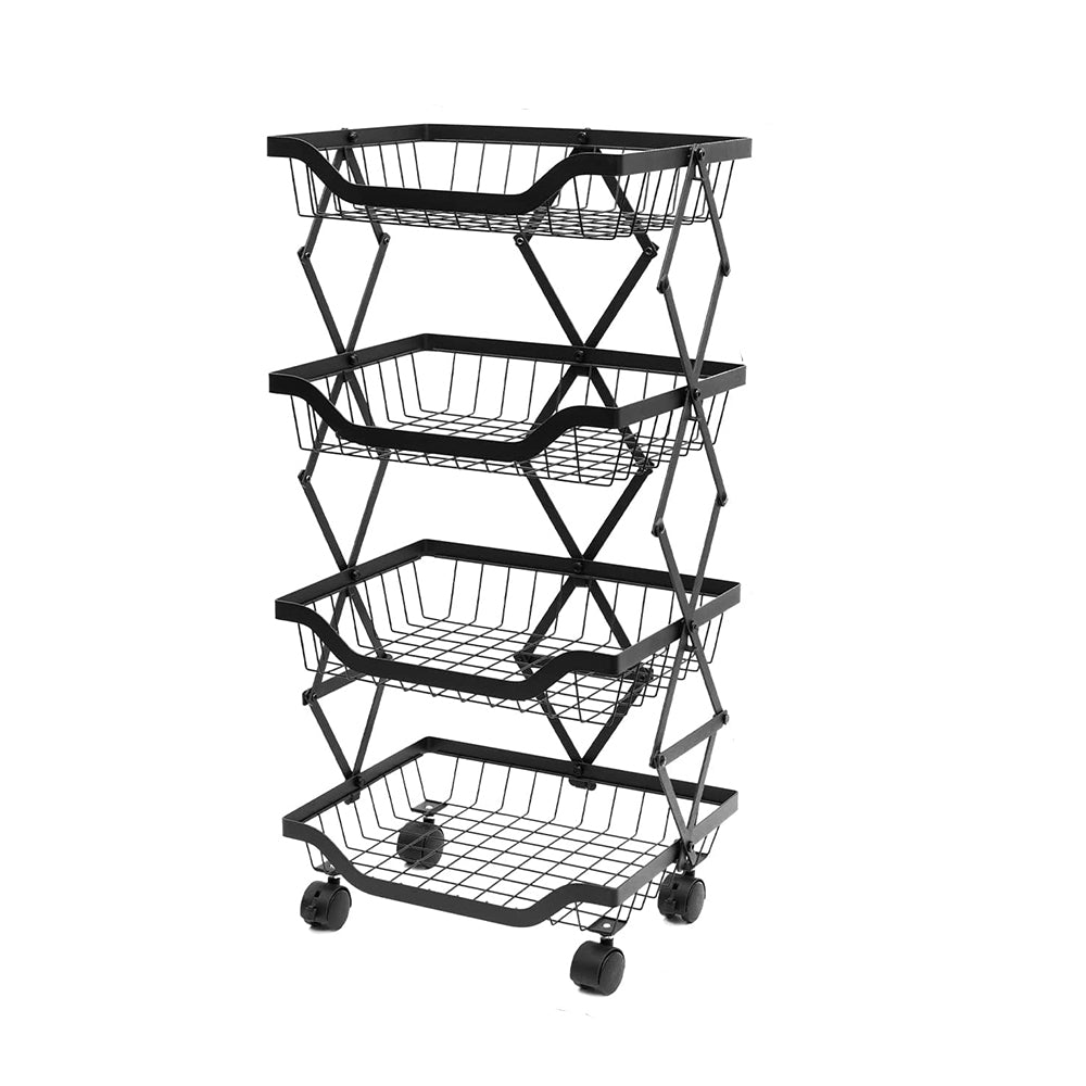 STORFEX 4 Tier Foldable Kitchen Pantry Storage Organizer Cart Baskets Rack_2