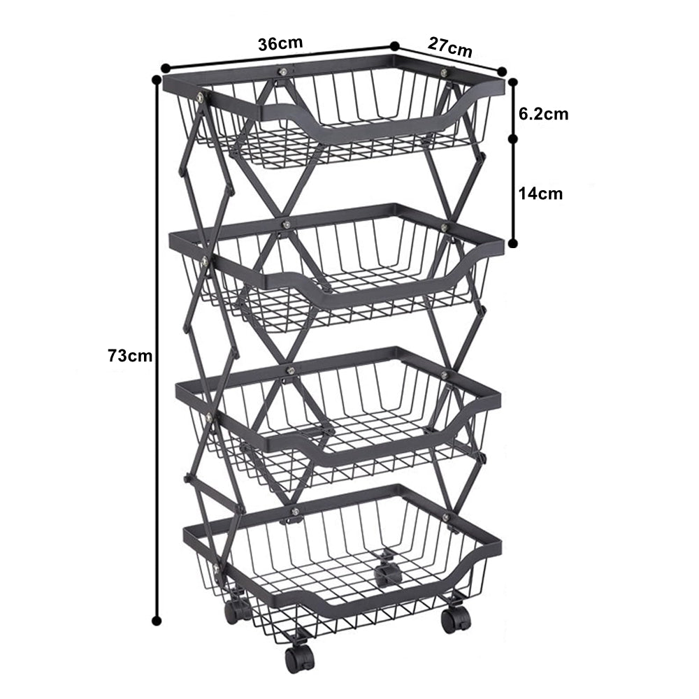 STORFEX 4 Tier Foldable Kitchen Pantry Storage Organizer Cart Baskets Rack_3