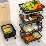 STORFEX 4 Tier Foldable Kitchen Pantry Storage Organizer Cart Baskets Rack_6