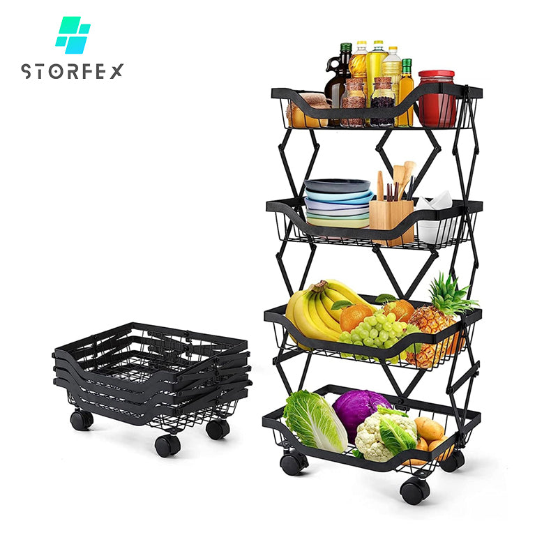 STORFEX 4 Tier Foldable Kitchen Pantry Storage Organizer Cart Baskets Rack_0