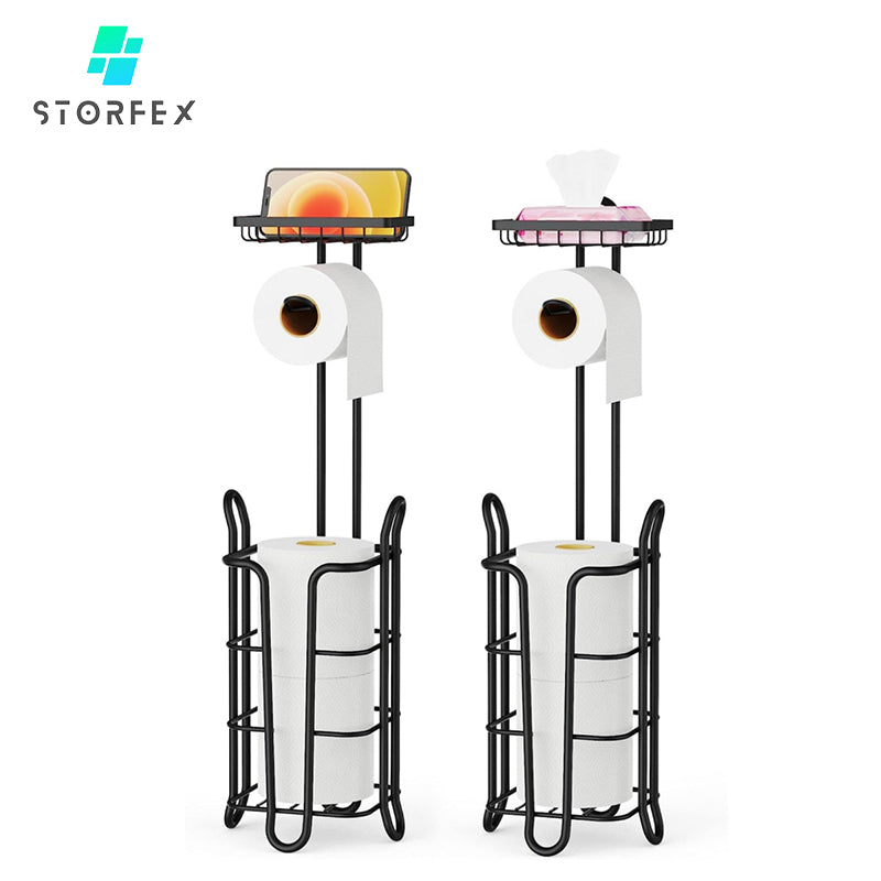 STORFEX Toilet Paper Holder Stand 2 Pack | Black | Steel Material | L-Shaped Arm and Vertical Storage_0