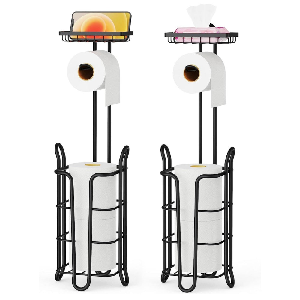 STORFEX Toilet Paper Holder Stand 2 Pack | Black | Steel Material | L-Shaped Arm and Vertical Storage_1