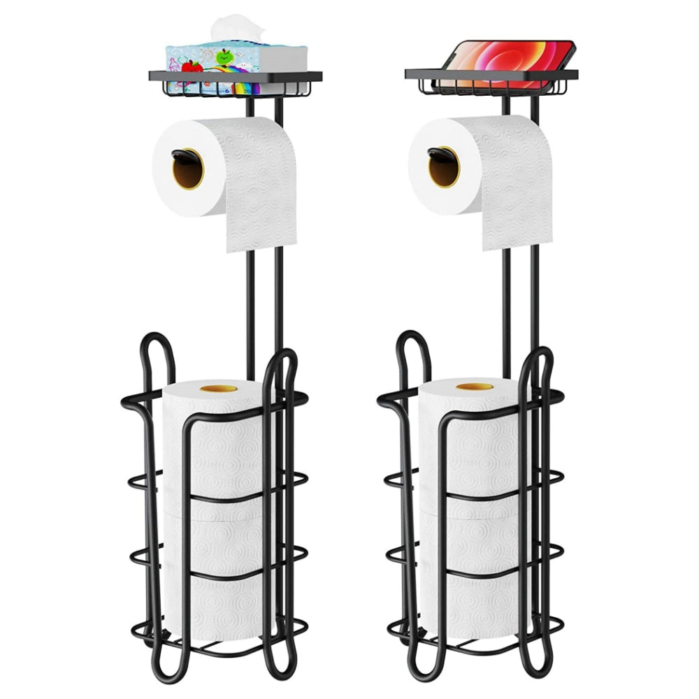 STORFEX Toilet Paper Holder Stand 2 Pack | Black | Steel Material | L-Shaped Arm and Vertical Storage_2
