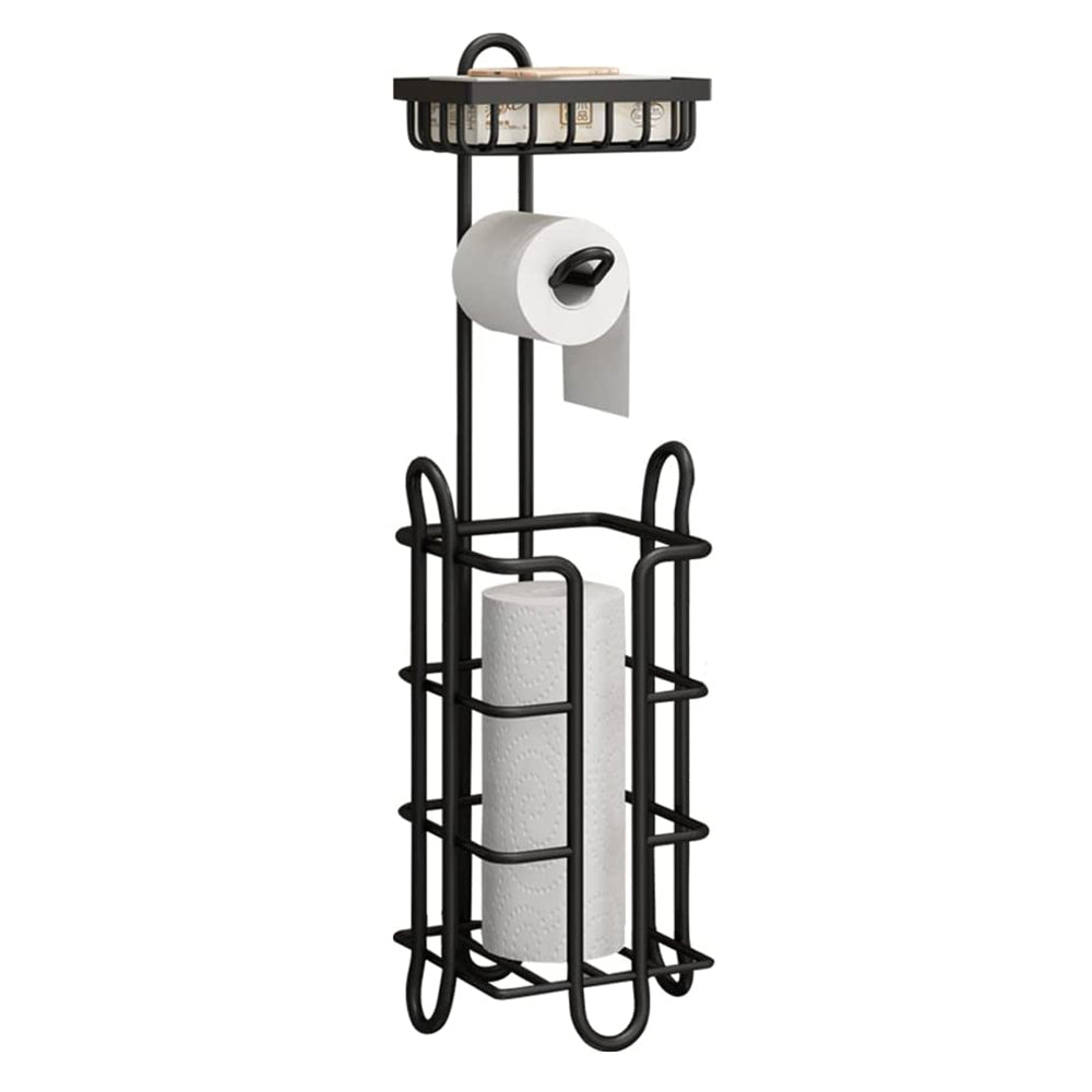 STORFEX Toilet Paper Holder Stand 2 Pack | Black | Steel Material | L-Shaped Arm and Vertical Storage_3