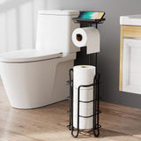 STORFEX Toilet Paper Holder Stand 2 Pack | Black | Steel Material | L-Shaped Arm and Vertical Storage_8