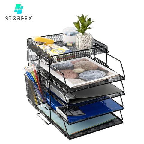 STORFEX 5-Layer Stackable Mesh File Storage Rack with Pen Holder_0
