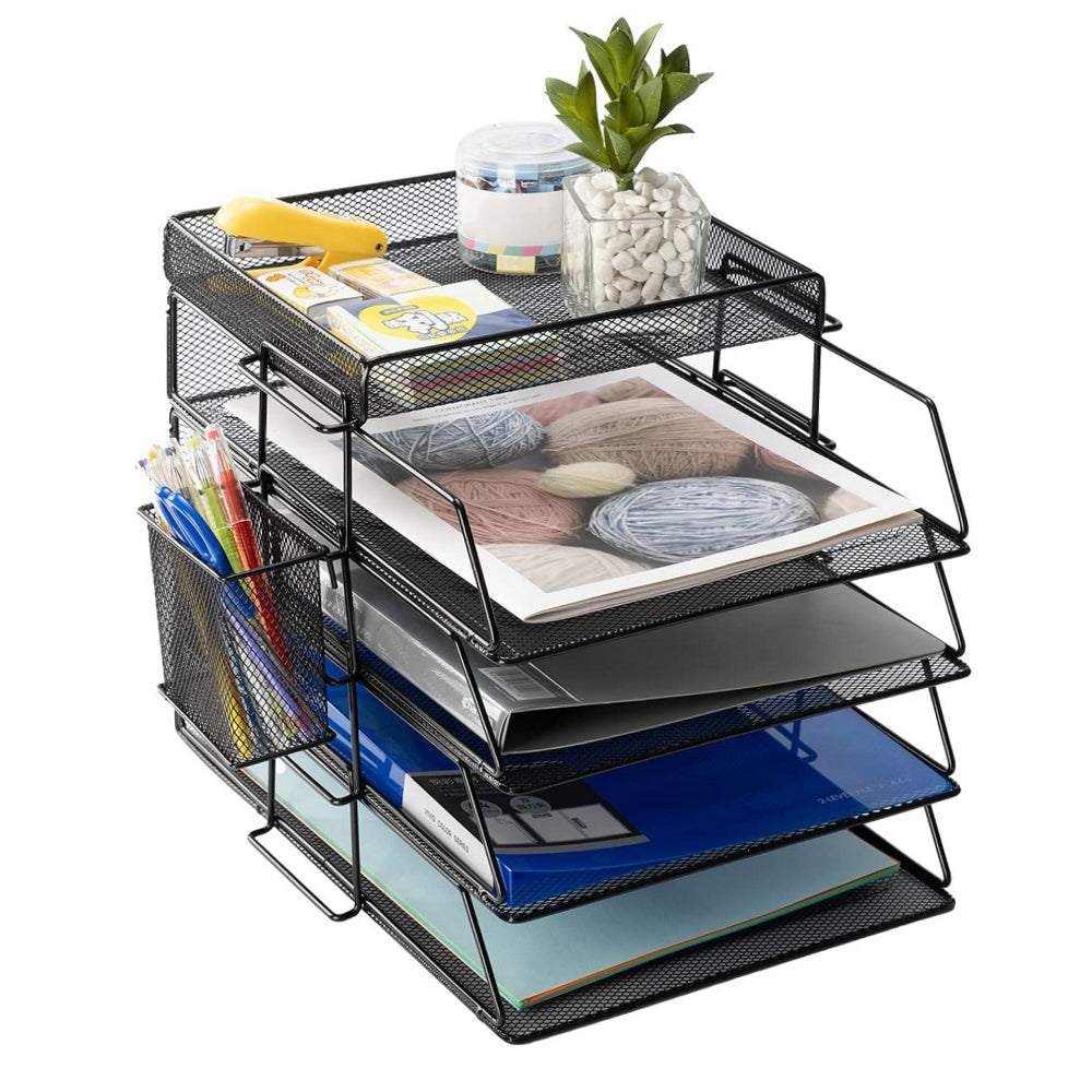 STORFEX 5-Layer Stackable Mesh File Storage Rack with Pen Holder_1