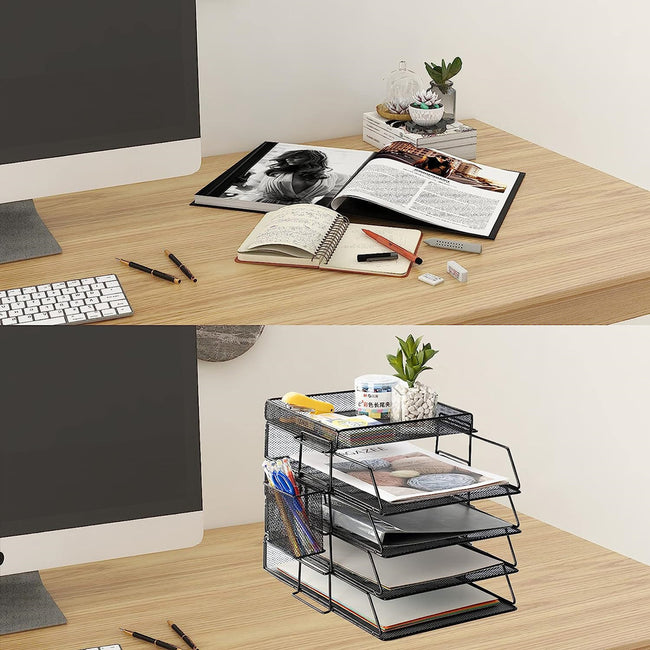 STORFEX 5-Layer Stackable Mesh File Storage Rack with Pen Holder_8
