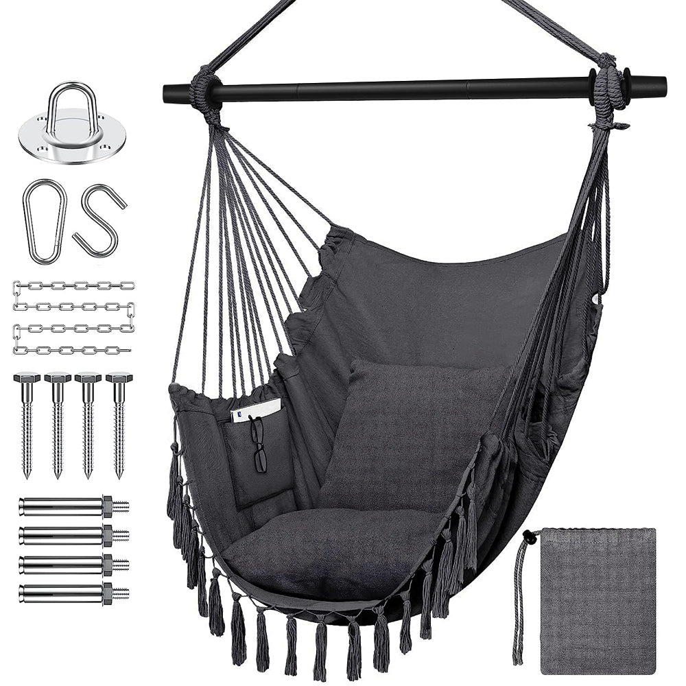HYPERANGER Hammock Chair Hanging Rope Swing with 2 Cushions_2