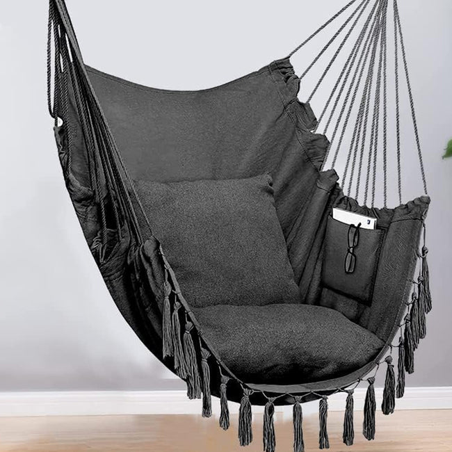HYPERANGER Hammock Chair Hanging Rope Swing with 2 Cushions_4
